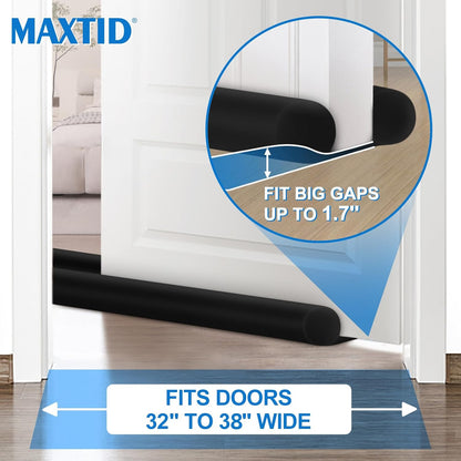 MAXTID Large Door Draft Stopper for Bottom of Doors 36” Under Door Sweep Noise Blocker Black Gap Stoppers Adjustable Doors Seal Sweep Guard Draft, Window Breeze Stoppers, Home Essentials Gadgets