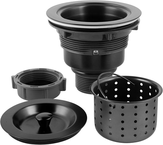 LQS Kitchen Sink Drain Assembly, Kitchen Sink Strainer with Deep Removable Waste Basket, Stainless Steel Sink Basket Strainer with Drain Assembly for 3-1/2-inch Sink Opening Size (Black)