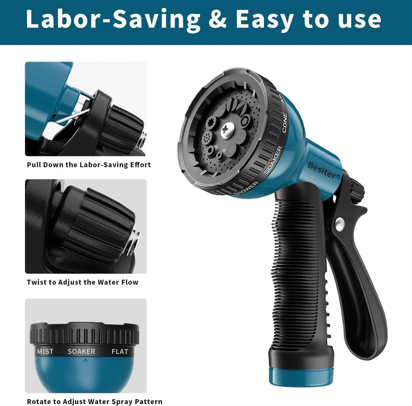 Besiter Garden Hose Nozzle Sprayer: 2 Pack 10 Watering Patterns Spray Nozzles Heavy Duty Hose Head Hose Attachment