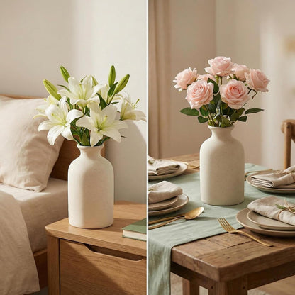 12cm White Ceramic Small Vases Set for Dry Flowers Minimalist Home Decor Modern Farmhouse Centerpiece Living Room Bedroom Office