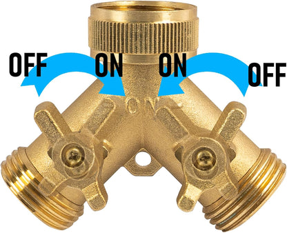 Hourleey Brass Garden Hose Splitter (2 Way), Solid Brass Hose Y Splitter 2 Valves with 2 Extra Rubber Washers (2 PACK)