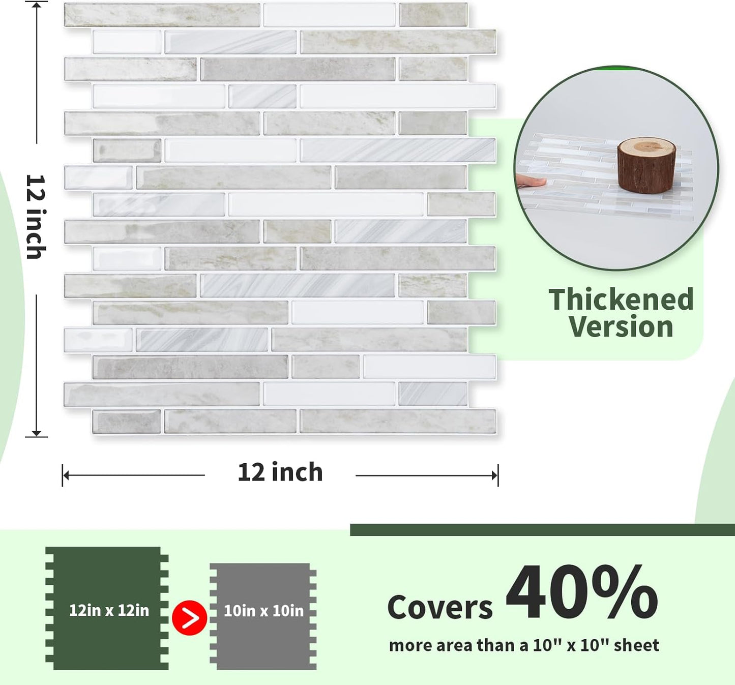 LONGKING 10-Sheet Extra Thick Peel and Stick Backsplash Tiles, Waterproof Kitchen Backsplash Peel and Stick Tile, Self-Adhesive Backsplash for Kitchen, Beige & White