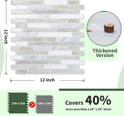 LONGKING 10-Sheet Extra Thick Peel and Stick Backsplash Tiles, Waterproof Kitchen Backsplash Peel and Stick Tile, Self-Adhesive Backsplash for Kitchen, Beige & White