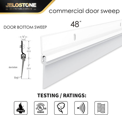 2 Pack - 48'' Commercial Door Bottom Sweep (White Powder Coated), Heavy Duty Aluminum, Fire Rated, Vinyl Insert, JS-NV307, Ideal for Residential & Commercial Use