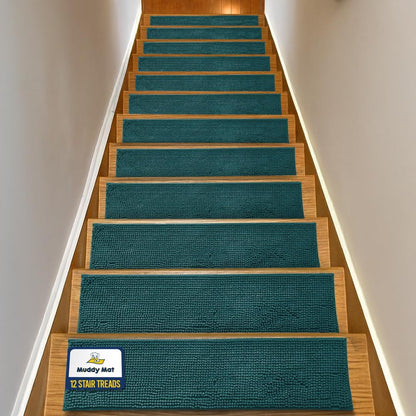 Muddy Mat® Pack of 4 - Soft Chenille Stair Treads Non-Slip Reusable, Super Absorbent Stair Treads for Wooden Steps, Tile & Marble Floor, Easy to Install & Machine Washable - Brown 30'' x 7''