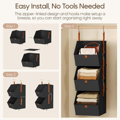 Homsorout Hanging Closet Organizer 4 Tier - Clothes Hanging Shelves, Space-Saving Closet System, Fabric Storage Bins Bedroom Organization, Collapsible Baskets for Home, Dorm, Rv, Beige