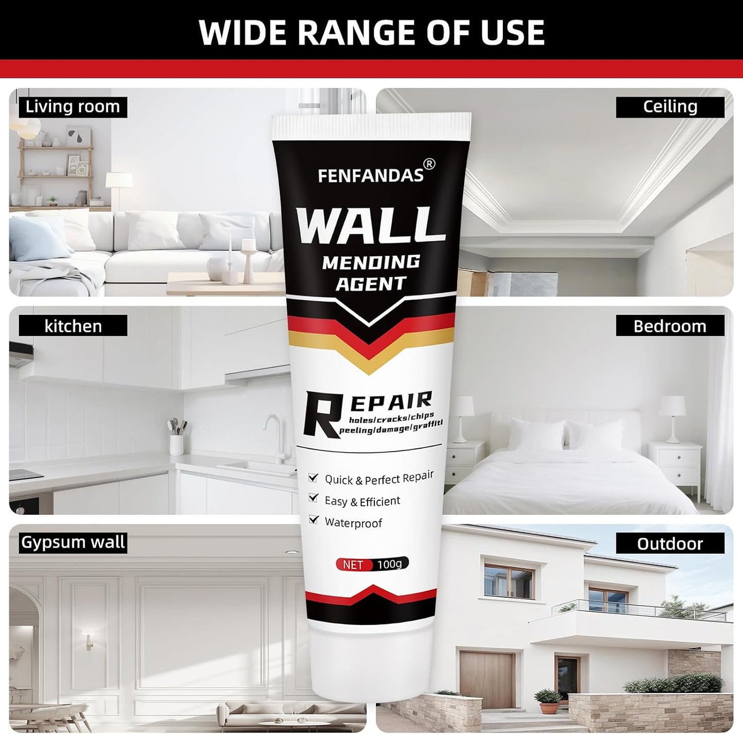 Drywall Repair Kit, Drywall Hole Patch Repair Kit Spackle Wall Repair Kit Drywall Putty for Filling Holes and Creak Damage Drywall Patch Nail Hole Filler for Walls Quick and Easy Solution