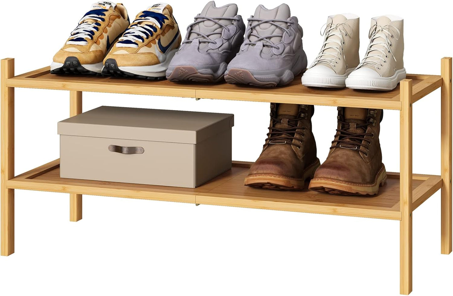 kiplant Small Shoe Rack, 4-Tier Bamboo Wood Shoe Rack for Entryway, Stackable Shoe Organizer for Hallway Closet, Free Standing Shoe Racks for Indoor & Outdoor