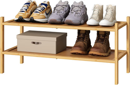kiplant Small Shoe Rack, 4-Tier Bamboo Wood Shoe Rack for Entryway, Stackable Shoe Organizer for Hallway Closet, Free Standing Shoe Racks for Indoor & Outdoor