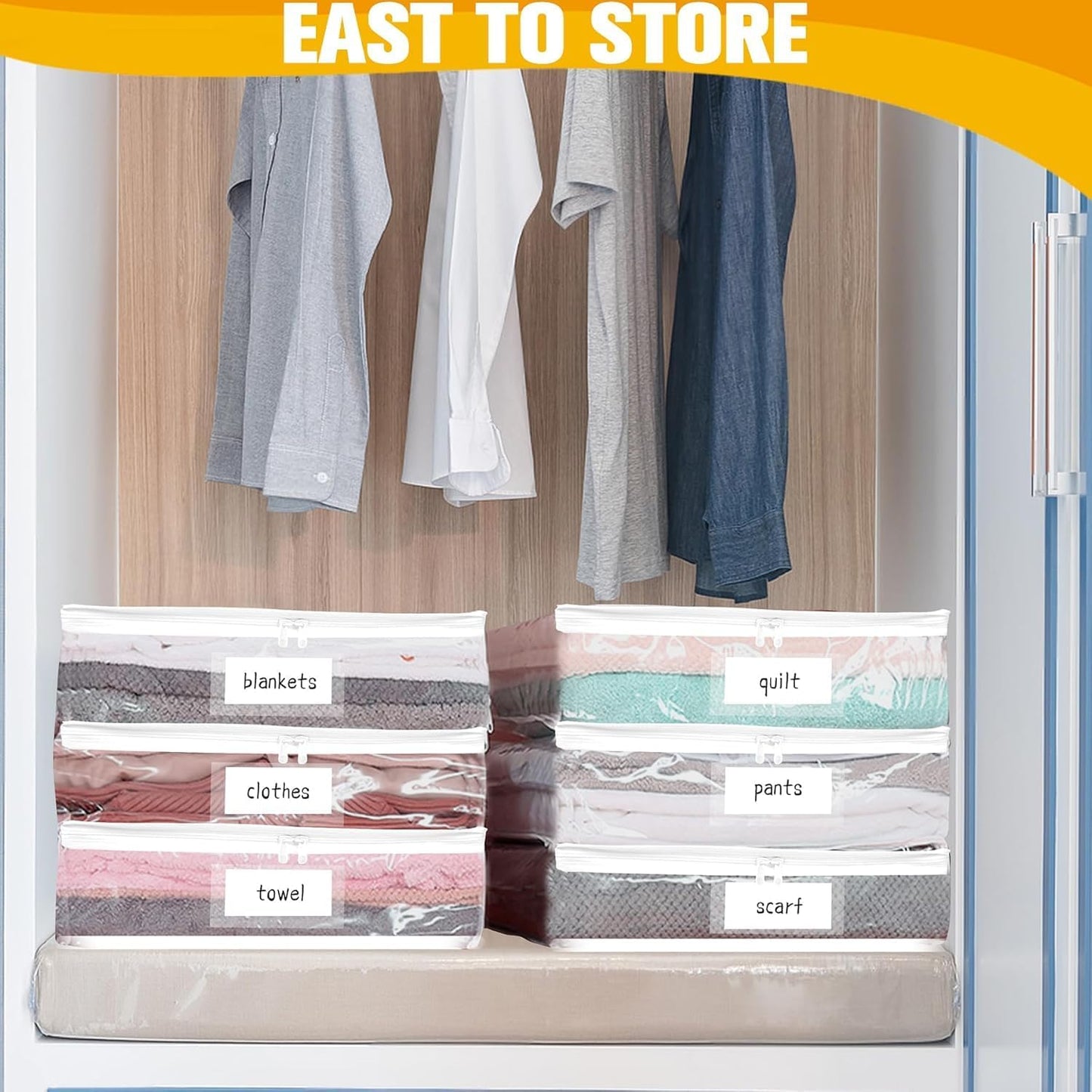 Plastic Storage Bags with Easy-Glide Zipper, Pack of 8, Durable Clear Vinyl Zippered Storage Bags for Clothes Sweaters Comforters Blankets Sheets Bedding (15.7 x 13.8 x 3.9 Inch, White)