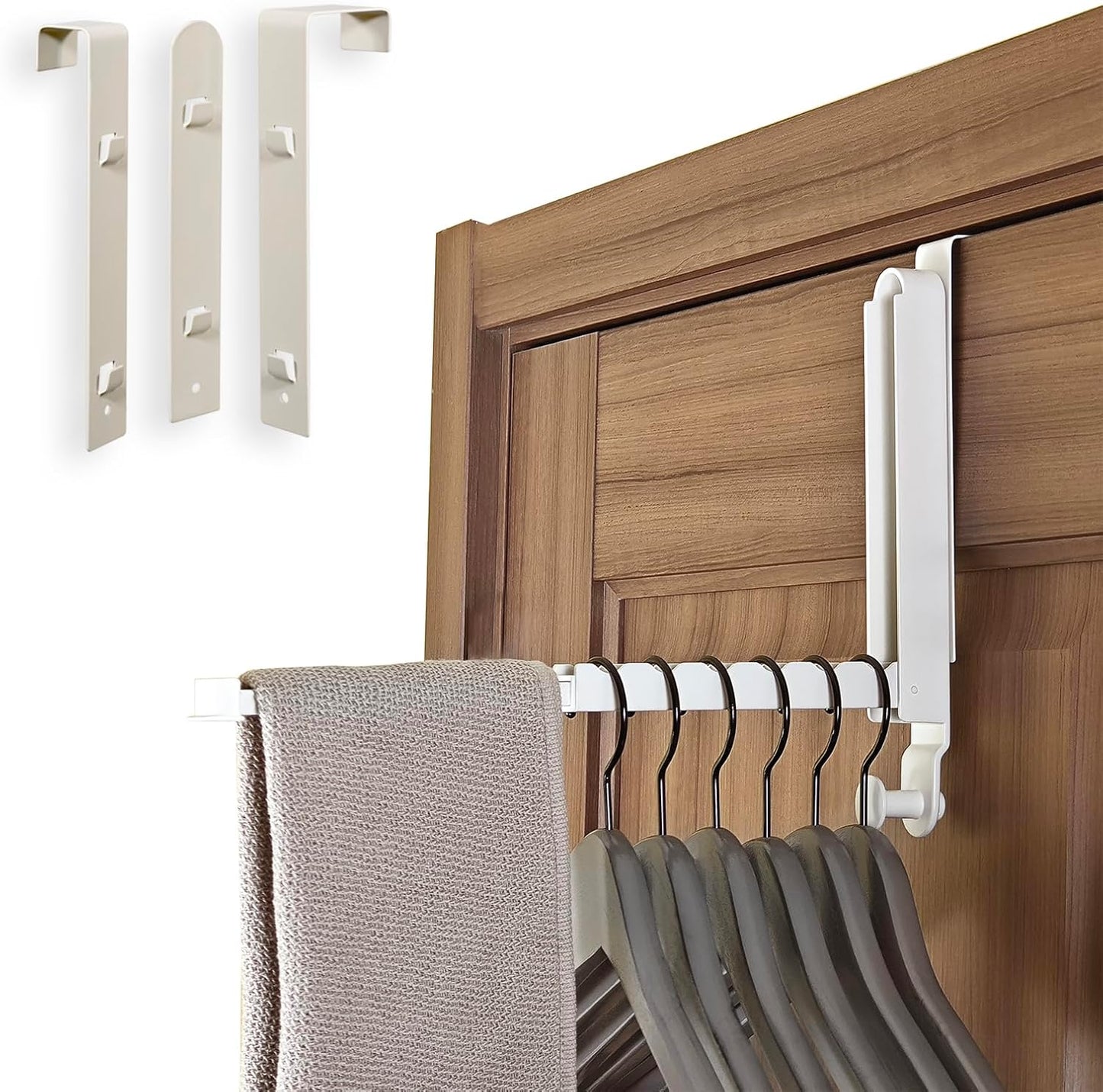 Folding Clothes Drying Rack with 3 Brackets for Over The Door and Wall Mount, All Metal Laundry Dryer Rack with Retractable Rod for Towel, Fit Doors Thickness from 0.59in to 1.96in (Space Grey)