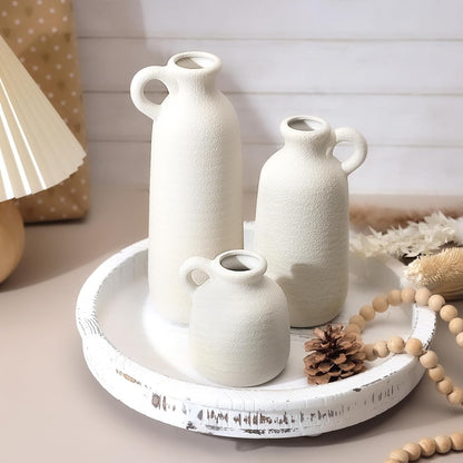 CUCUMI Ceramic Vase Set of 5, Home Decor Farmhouse Décor Handmade Pottery Vases for Pampas Grass, Dried Fresh Flowers, Table, Living Room, Kitchen, Shelf, Entryway Mantel Neutral Tones