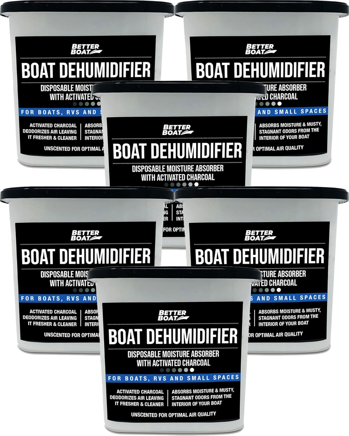 Moisture Absorber with Activated Charcoal Dehumidifier Bucket, Unscented Odor Absorber for Closet Basement Bathroom Boat RV, Disposable No Refill - Better Boat