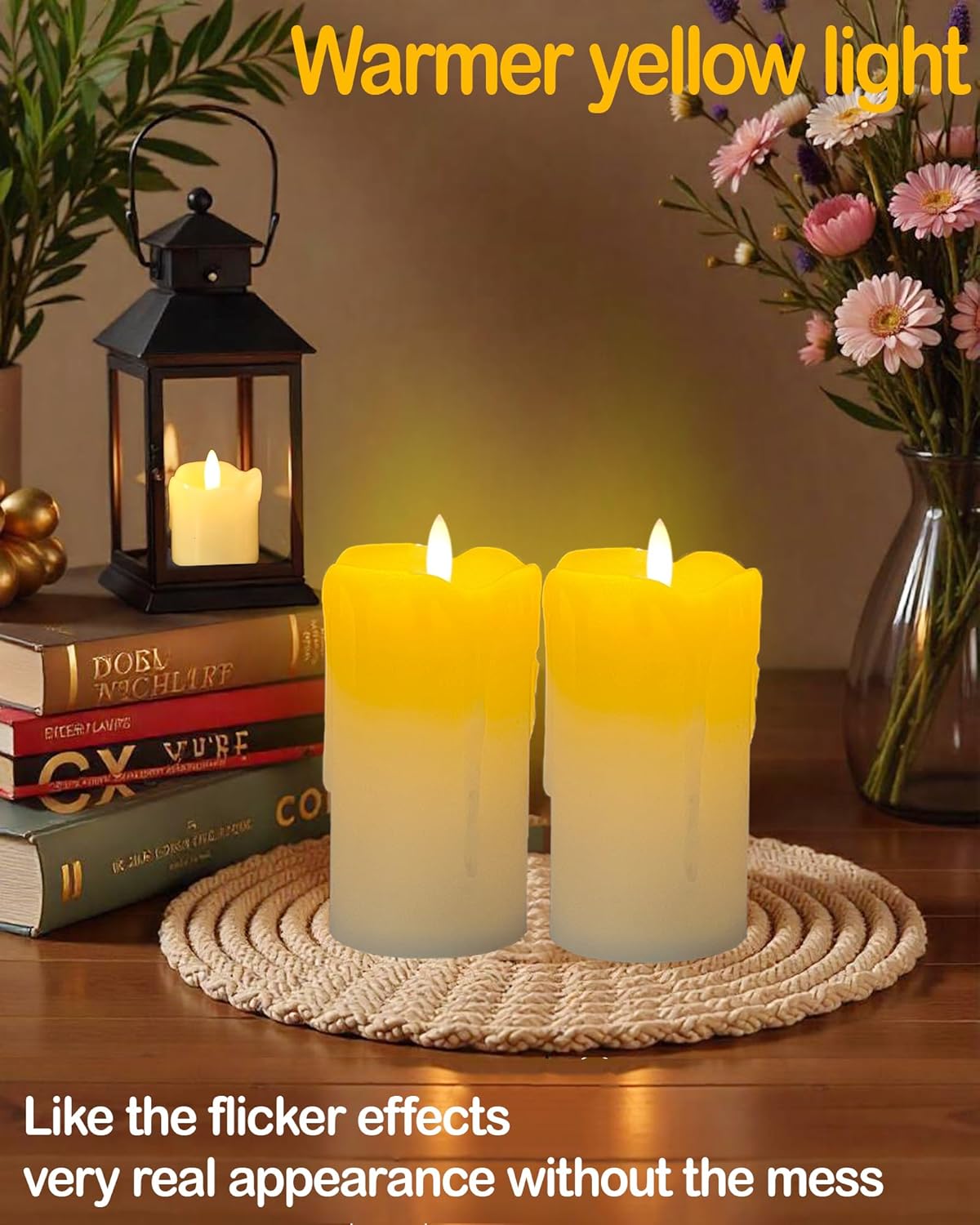 Gmnee 3"x4" Flickering Flameless Candles with Remote Timer, Real Wax, Ivory Pillar Candles, Set of 3 Fake LED Battery Operated Candles for Home, Fireplace, Centerpiece, Rustic and Farmhouse Decor