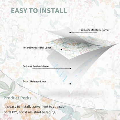 Dimoon 17.3''x78.7'' Vintage Peel and Stick Wallpaper Boho Beige Neutral Contact Paper White Floral Bird Wallpaper Removable Botanical Renter Friendly Modern Wall Paper Bedroom Bathroom Vinyl Roll