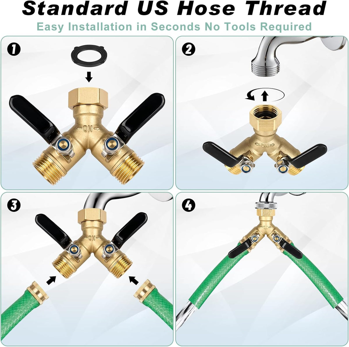 Brass Hose Splitter 2 Way, Heavy Duty Garden Hose Splitter with Shut Off Valves, Y Connector Hose Adapter, No Leak, Includes Washers & Teflon Tape – Dalmbox