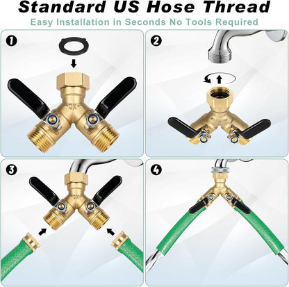 Brass Hose Splitter 2 Way, Heavy Duty Garden Hose Splitter with Shut Off Valves, Y Connector Hose Adapter, No Leak, Includes Washers & Teflon Tape – Dalmbox