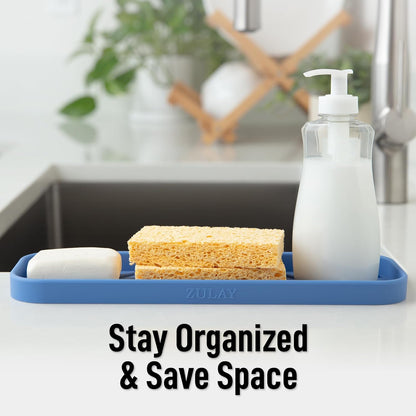 Zulay Kitchen (9x3.5in) Sponge Holder for Kitchen Sink - Flexible Heavy-Duty Multipurpose Sink Caddy - Counter Organizer for Kitchen, Bathroom, Makeup, Trinkets & More! (Grey)