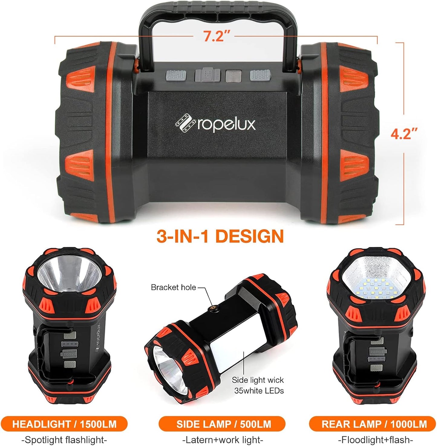 Led Camping Lantern Rechargeable, Camping Flashlight 1500LM, 8 Light Modes, Camping Lights 4800 Capacity, Portable Bright Flash Light for Emergencies, Power Outages, Hurricane, Hiking (Blue 1PACK).