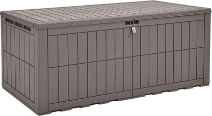 YITAHOME XL 200 Gallon Large Deck Box | Waterproof Resin Outdoor Storage Box with Lock and 3-Person Bench Seating for Patio Furniture Cushions,Garden Tools & Pool