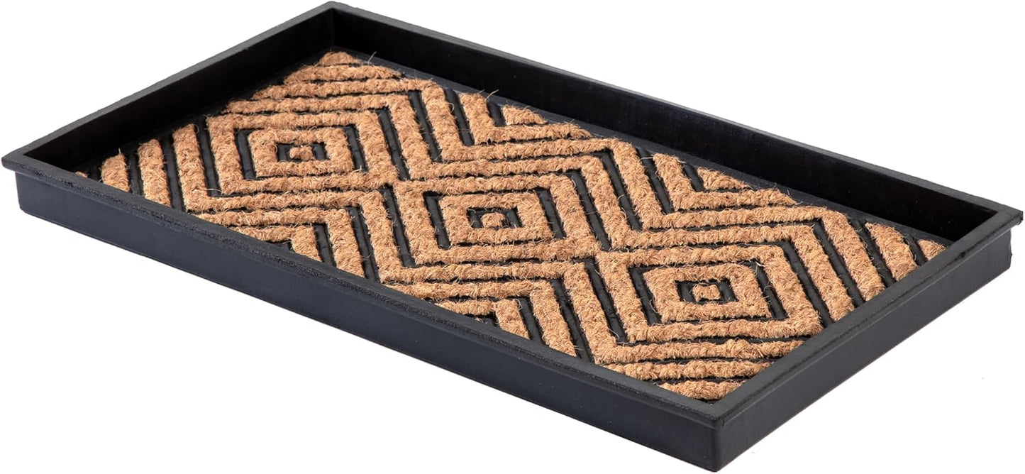 Anji Mountain Heavy Duty Waterproof Rubber Shoe Storage Mat Organizer/Boot Storage Tray Multi Use for Entryway with Coir, Tan Insert, Fits 4 Pair (46.5" Wide)