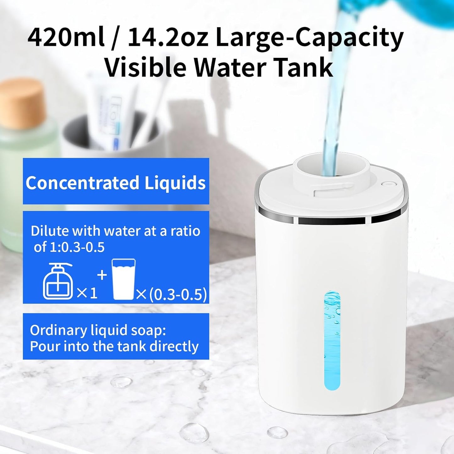 Automatic Foaming Soap Dispenser, Touchless Hand Soap Dispenser, USB Rechargeable, 4 Adjustable Levels, 14.2 oz (420 ml) Large Capacity, for Bathroom, Kitchen & School (Black, Foaming)