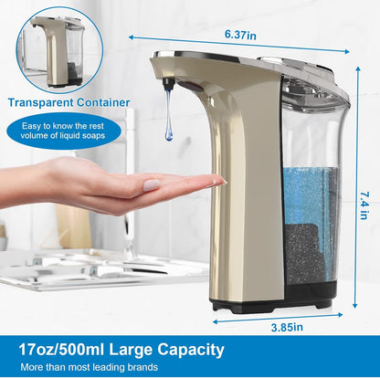 PZOTRUF Automatic Soap Dispenser, Touchless Dish Soap Dispenser 17oz/500ml with Infrared Sensor, 5 Adjustable Soap Dispensing Levels, Liquid Hand Dispenser for Bathroom Kitchen Sink (Silver)