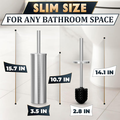 Black Toilet Brush and Holder Set - Slim Matte Design that Fits Anywhere - Stainless Steel Toilet Bowl Brush and Holder with 2 Rounded Corners, Replaceable Head, Removable Inner Bowl & Splash Guard