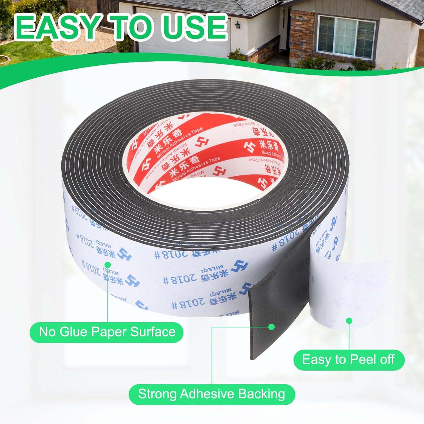 PATIKIL Sponge Rubber Foam Tape, 5/8" W x 1/8" t x 16.4ft l Self-Adhesive Foam Insulation Tape Weather Stripping for Window Door Soundproofing Weatherstrip AC Seal Strip, Black