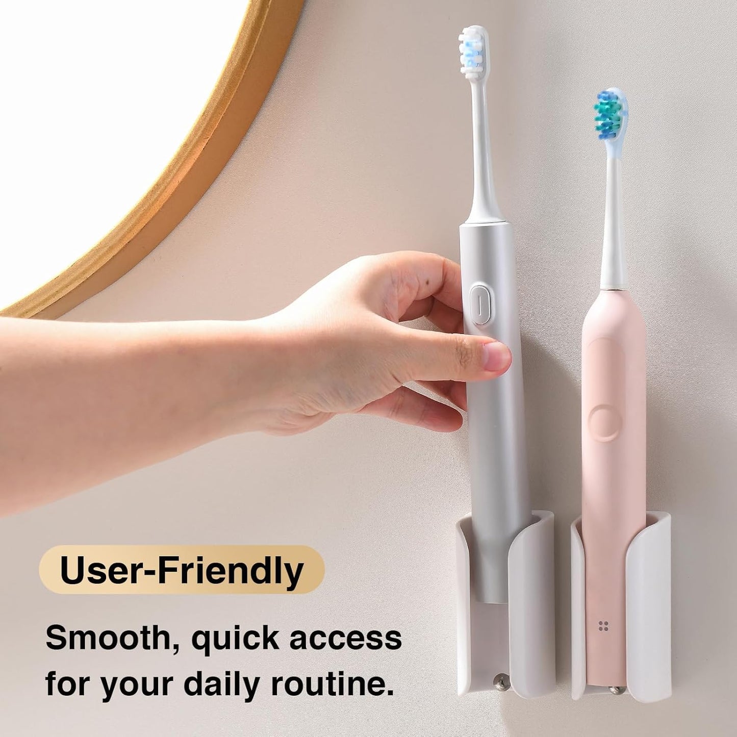 Electric Toothbrush Holder for Bathroom, Wall-Mounted Toothbrush Stand with Self-Adhesive, Compact Bathroom Caddy for Electric Toothbrushes (Clear-2pcs)