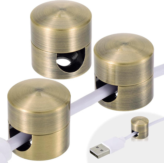 3pcs Cable Anchors for Desk, Adhesive Metal Cord Organizers, Adjustable 2-in-1 Cord Clips Charger Cable Management for Nightstand Office Home Desktop Wall- Gold & Copper & Black