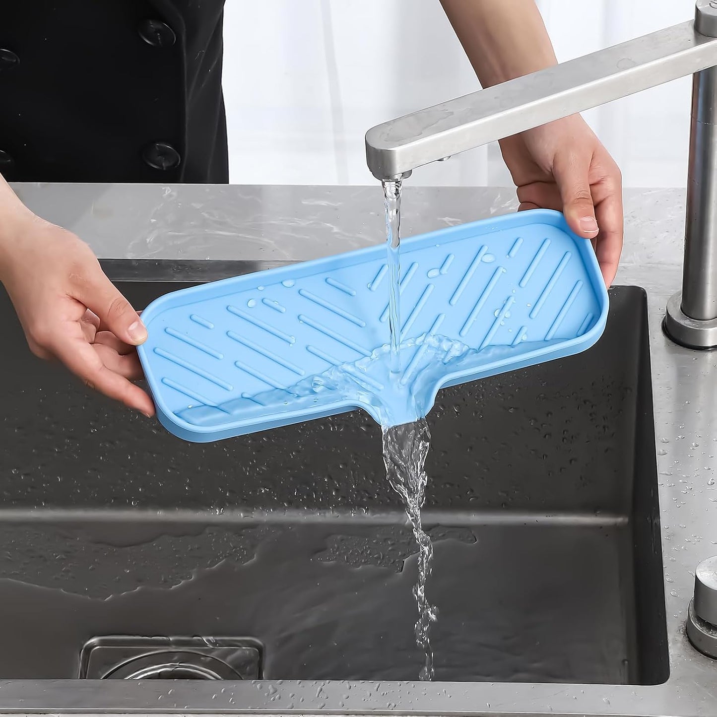 MicoYang Silicone Bathroom Soap Dishes with Drain Spout-Bathroom and Kitchen Sink Organizer,Sponge Holder,Dish Soap Tray,Perfect for Dispenser,Scrubber,Bottle,Cup on Sink or Counter-Coffee 4.9"×3.2"