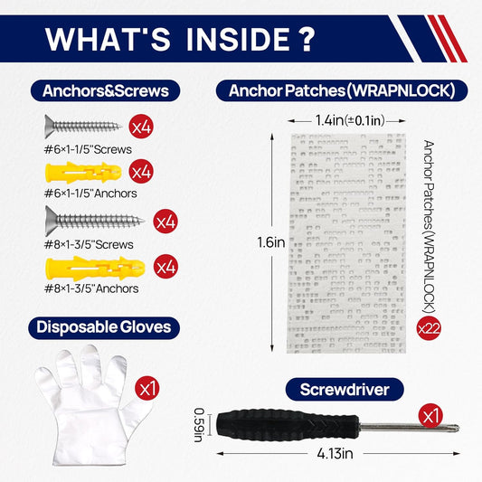 WRAPNLOCK Drywall Anchor Repair Kit - Fast Loose Anchor Fix (No Fill/Redrill) - 22 Patches + Screws/Anchors/Screwdriver/Gloves, Works for Home Fittings