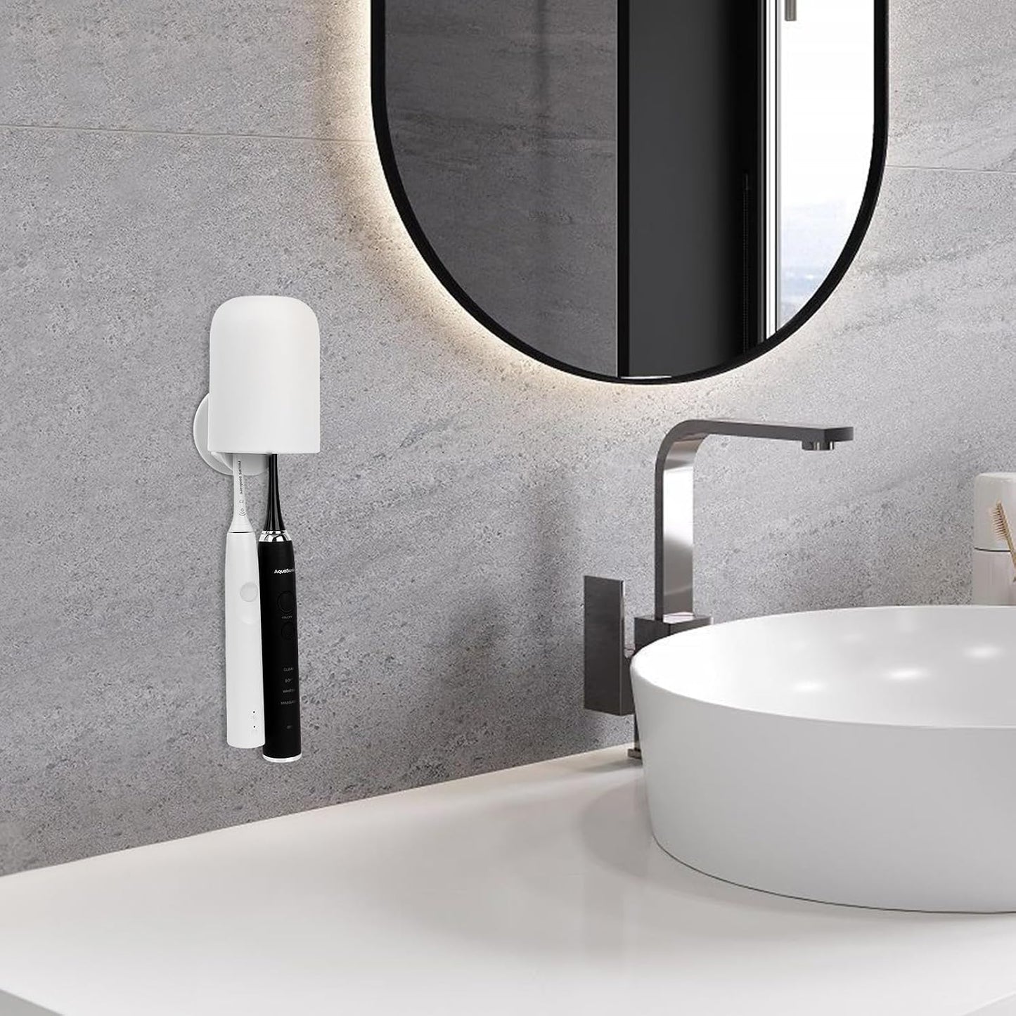 2 PCS Self-Adhesive Toothbrush Holders Wall Mounted, Water Proof Toothbrush Hook, 3 in 1 with Toothbrush Hanger Toothpaste Holder and Gargle Cup Holder for Bathroom Shower (White)