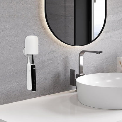 2 PCS Self-Adhesive Toothbrush Holders Wall Mounted, Water Proof Toothbrush Hook, 3 in 1 with Toothbrush Hanger Toothpaste Holder and Gargle Cup Holder for Bathroom Shower (White)