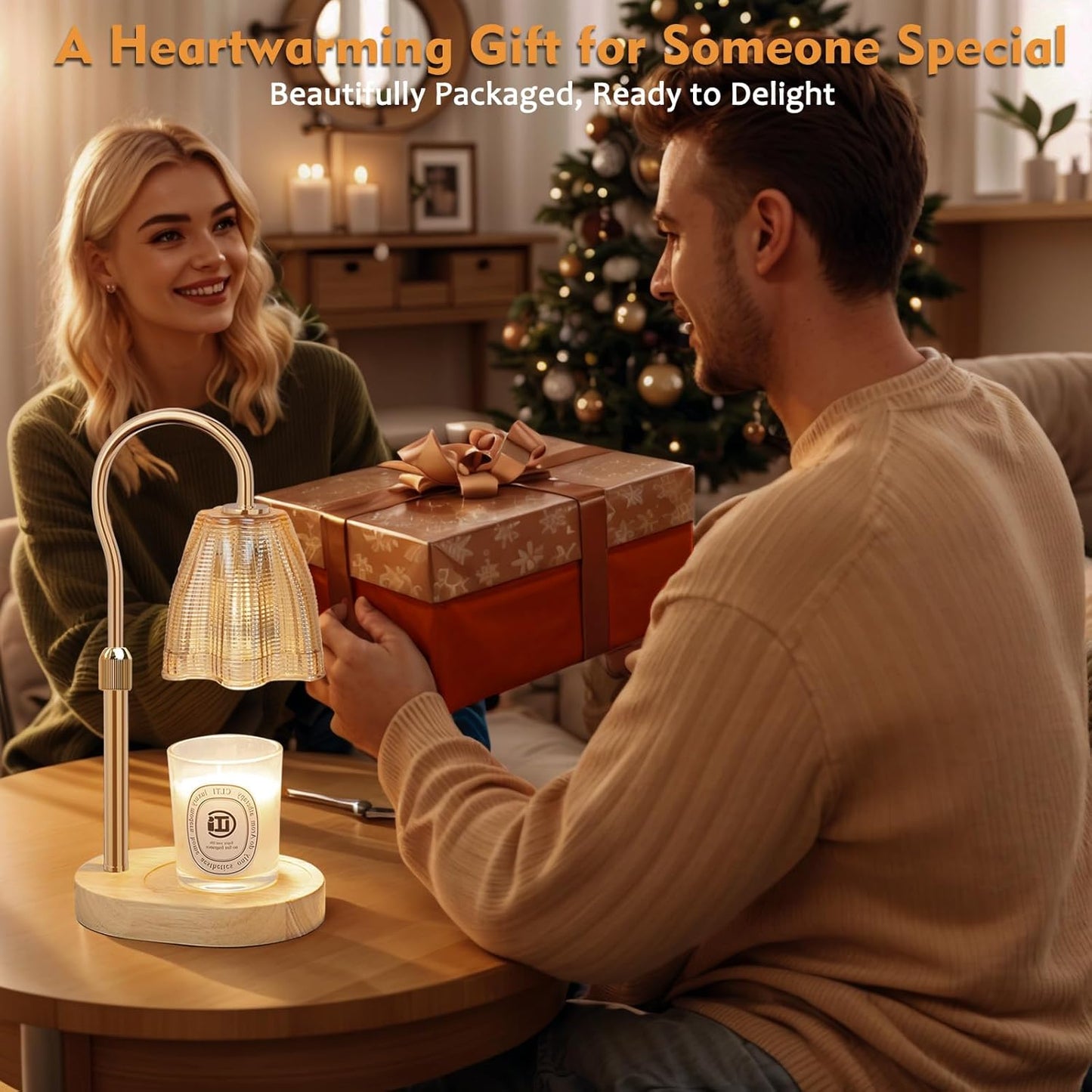 Candle Warmer Lamp with Timer & Dimmer, Candle Warmer Height Adjustable, Fits All Jar Scented Candles, Candle Lamp with 3 Bulbs, Charming Gift Box with Ribbon for Gifting