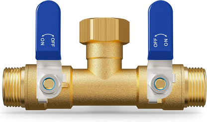 Hose Splitter 2 Way, Heavy Duty Brass Garden Hose Splitter, Water Hose Bib Spigot Splitter with 0.59" Full Flow Ball Valve Outlet & Shut-Off Valve 3/4'' Connector Outdoor Water Faucet Adapter