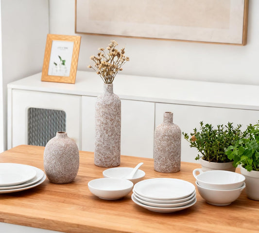 Ceramic Vase Set of 4, Classic Stone Style Small Vases Home Decorations for Table Shelf Office Centerpieces Decor