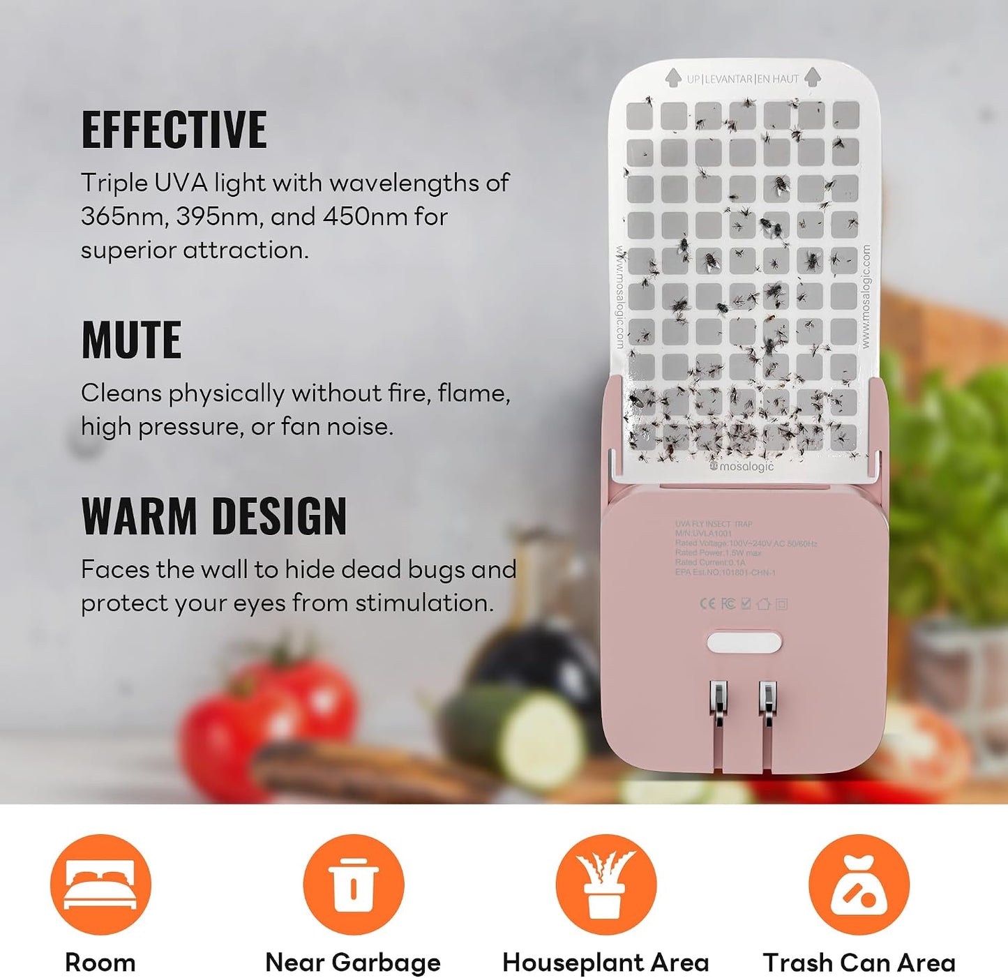 Mosalogic Fruit Fly Traps for House Use Gnat Trap Flying Insect Trapper Plug-in Mosquito Killer Indoor Gnat Moth Catcher Fly Tapper with Night Light UV Attractant Catcher for Home Office White-1PACK