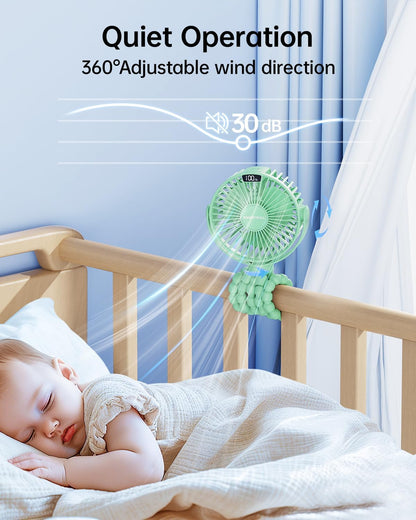 SWEETFULL [2026 Upgrade Portable Stroller Fan with LED Display, 4 Speed Rechargeable Mini Clip On Fan, 360° Rotate Flexible Tripod Better Cooling Small Baby Fan for Car Seat Crib Travel Treadmill
