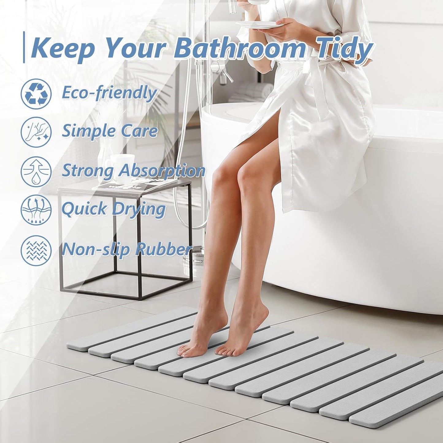AWW Foldable Stone Bath Mat, Quick Dry Diatomaceous Earth Bath Mat with Non-Slip Mat, Super Absorbent, Easy to Clean, Compact for Small Bathrooms, 23.6 x 15.5, Grey