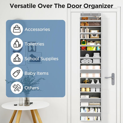 6 Tiers Over The Door Organizer, Heavy Duty Hanging Organizer Storage with Large Capacity Pockets, Behind Door Storage Hanging Shelves for Closet Wall Bathroom Bedroom Nursery Pantry, 1 Pack Grey