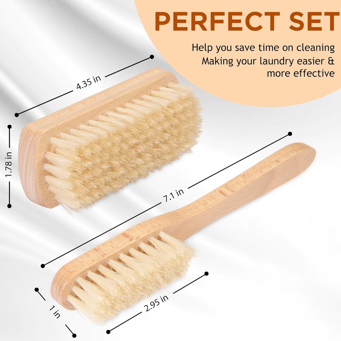 TAKAVU Laundry Brush Set, Soft Boar Bristle, Gentle on Delicate Fabrics | Stain Scrub Brush for Clothes, Upholstery, Delicate Knits, Cotton & Linen, Washable Spot & Garment Care Cleaner