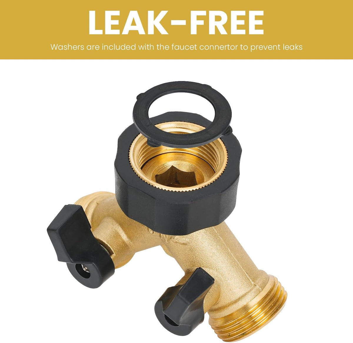 LINEX Garden Hose Splitter 2 Way 2 Pack Heavy Duty Brass, Outdoor Dual Y Valve Water Connector with Faucet and Spigot, Hose Split for Lawn, Garden, Car Wash