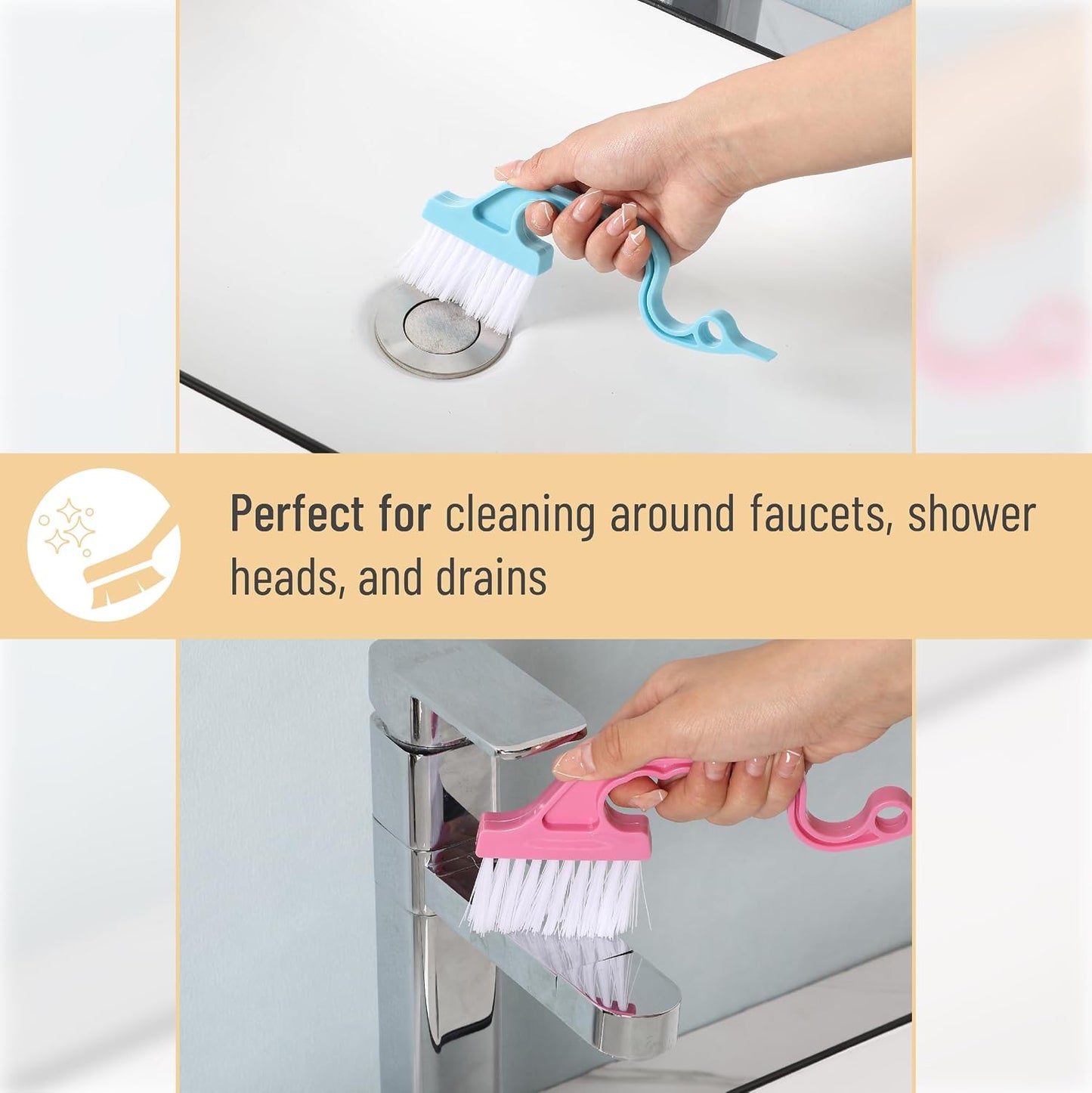 Slick- Window Track Cleaning Brush, 2 Pack, Blue Ergonomic Handle | Built-in Scraper, Multipurpose Window Track Cleaning Tool for Sliding Doors, Windows, Corners, Dust, Dirt & Narrow Gaps