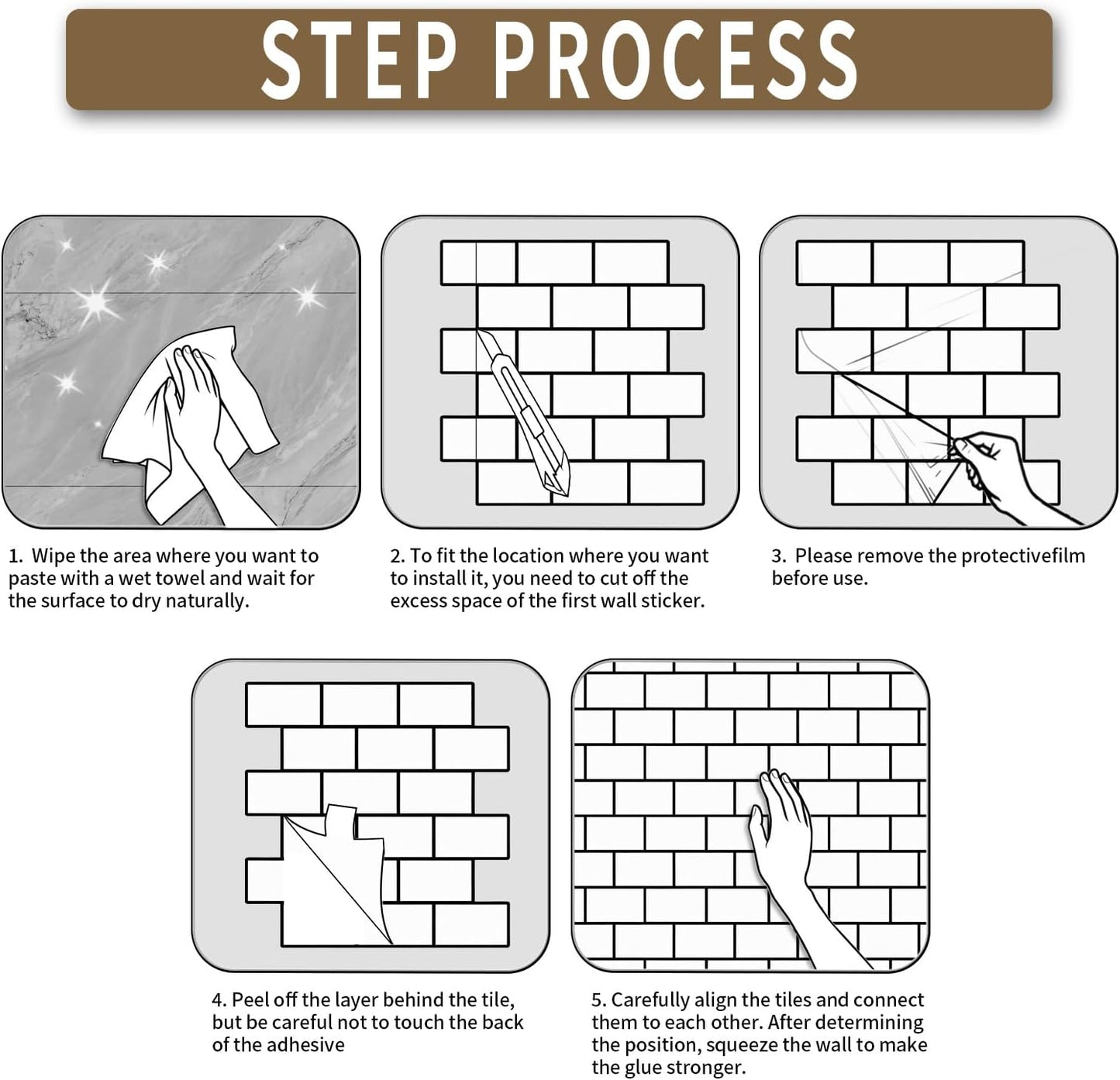 10 Sheets Peel and Stick Backsplash for Kitchen 12"X12" Renter Friendly Backsplash Back Splash Adhesive Subway Wall Tile Flat Vinyl Sticker for Bathroom Brown Marble (Not 3D Tile)