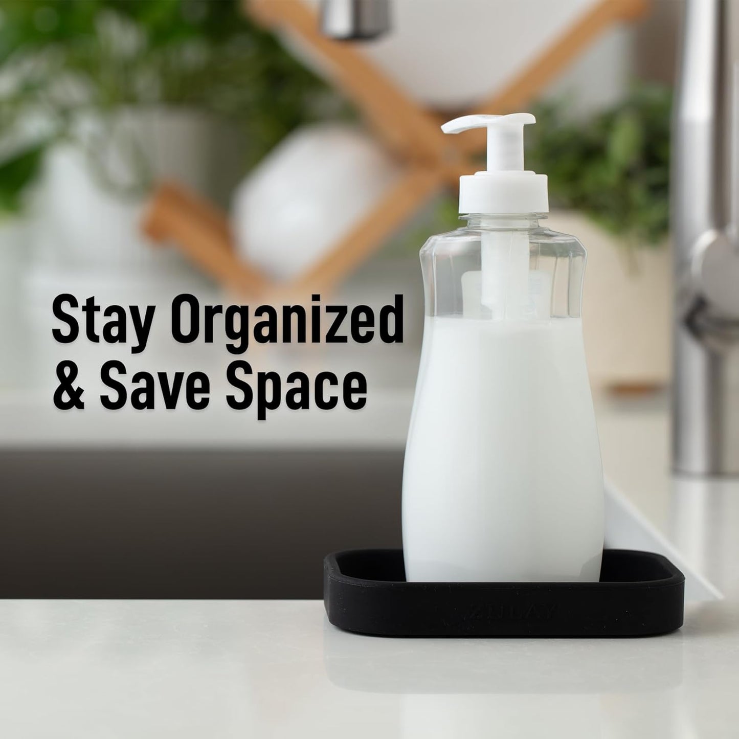 Zulay Kitchen (9x3.5in) Sponge Holder for Kitchen Sink - Flexible Heavy-Duty Multipurpose Sink Caddy - Counter Organizer for Kitchen, Bathroom, Makeup, Trinkets & More! (Grey)