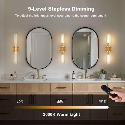 SANTOSTOCK Gold Battery Operated Wall Sconce Set of 2, 12000mAh Rechargeable Wall Lights with Remote Control, Wireless Dimmable Wall Lamps for Bedroom Living Room Bathroom Hallway Stairwell