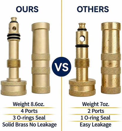 Brass Hose Nozzle, Heavy Duty, Adjustable High Pressure, 3/4" GHT | Uncoated solid brass nozzle, adjustable high-pressure spray, leak-proof, rust-proof, fits standard hose. Garden & car wash.