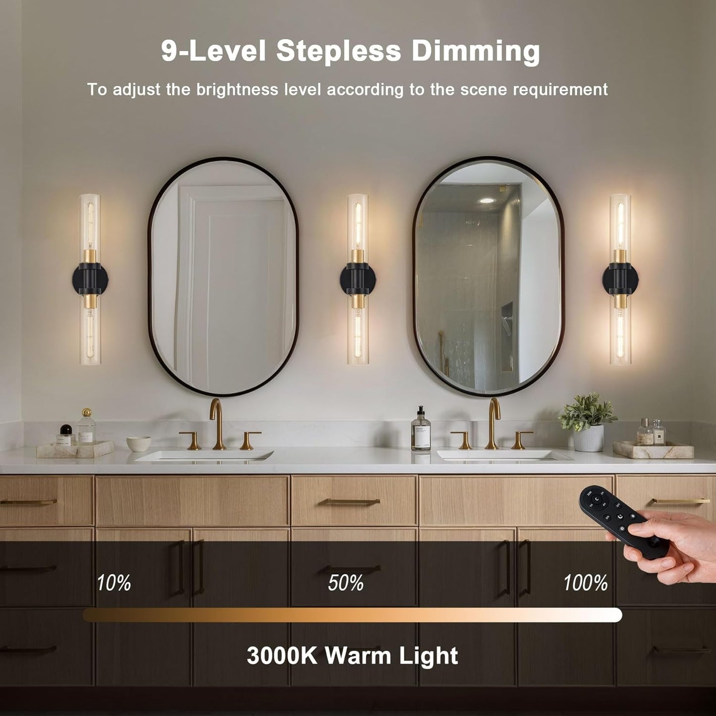 SANTOSTOCK Gold Battery Operated Wall Sconce Set of 2, 12000mAh Rechargeable Wall Lights with Remote Control, Wireless Dimmable Wall Lamps for Bedroom Living Room Bathroom Hallway Stairwell